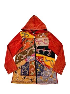 Hippie patch embroidered zip hoodie Medium Rising International womens casual